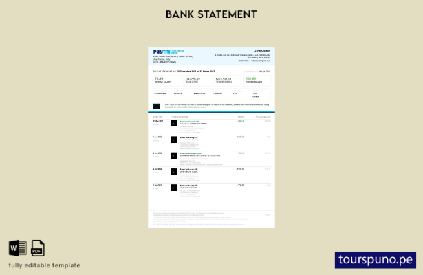 listo para imprimir plantilla de página de Word de extracto bancario de India Pa